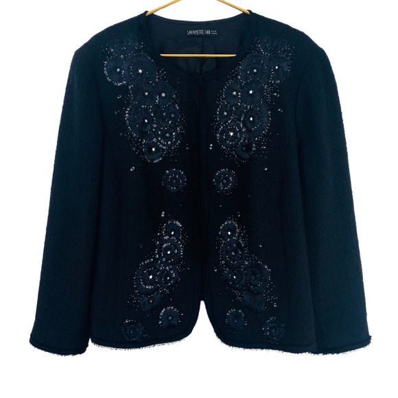 Lafayette 148 New York Black Embellished Blazer Woven Suit Jacket - Picture 1 of 11